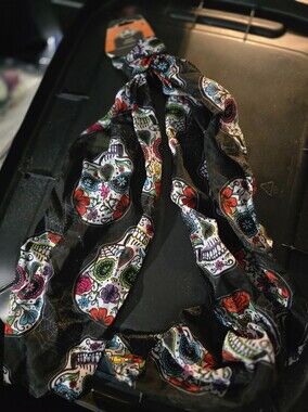 Day of the Dead Skull Print Black Scarf